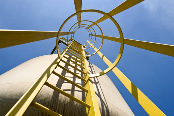 Steps leading up to the top of an industrial silo